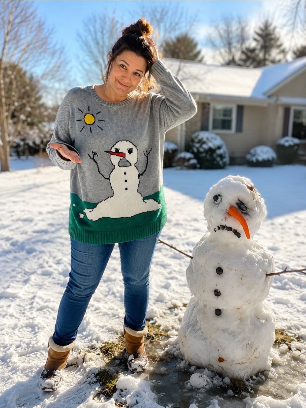 Ugly Christmas Sweater NYC Alliance Melting Snowman Pullover Woman’s Size XL